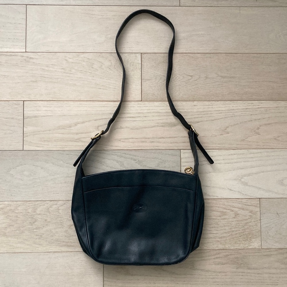 Longchamp navy leather shoulder crossbody bag